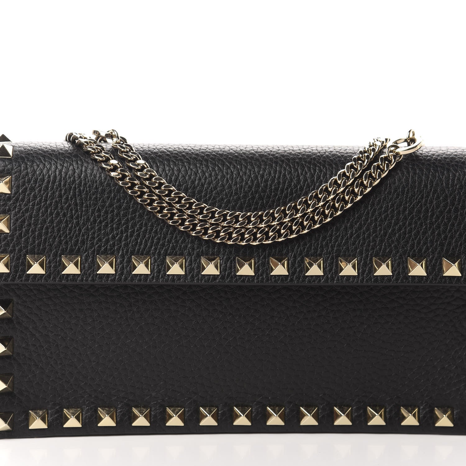 Valentino Garavani Pebbled Calfskin Rockstud Flap Wallet On Chain Black 9 of 9