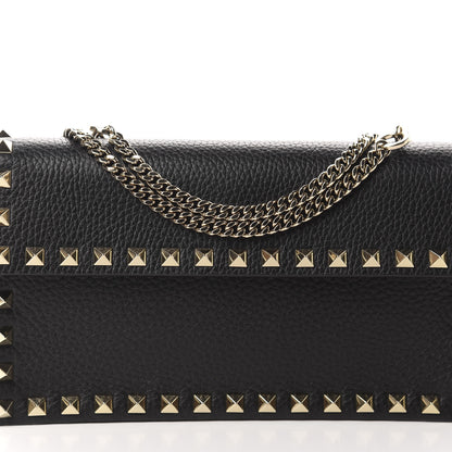 Valentino Garavani Pebbled Calfskin Rockstud Flap Wallet On Chain Black 9 of 9