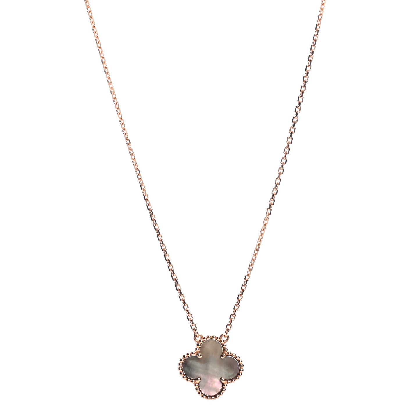 18K Rose Gold Gray Mother of Pearl Vintage Alhambra Pendant Necklace