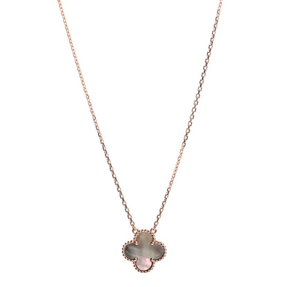 Van Cleef & Arpels 18K Rose Gold Gray Mother of Pearl Vintage Alhambra Pendant Necklace 1 of 5