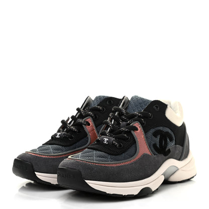 Chanel Nylon Calfskin Suede Womens CC Sneakers 36 Grey Pink 3 of 7