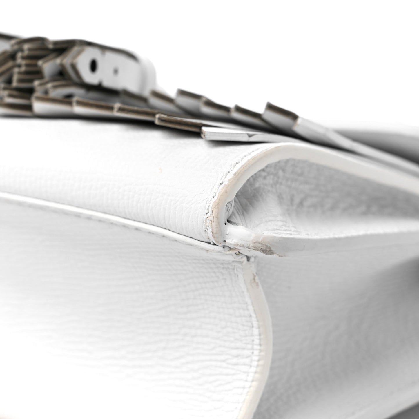 Grainy Calfskin Broguing Tassel Small Macken Crossbody Bag Chalk White