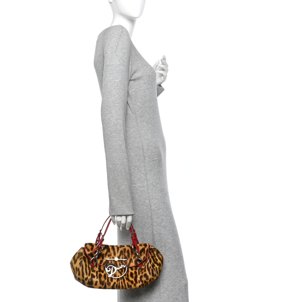 Christian Dior Pony Hair Leopard Print Diva Logo Shoulder Bag Red 2 of 12