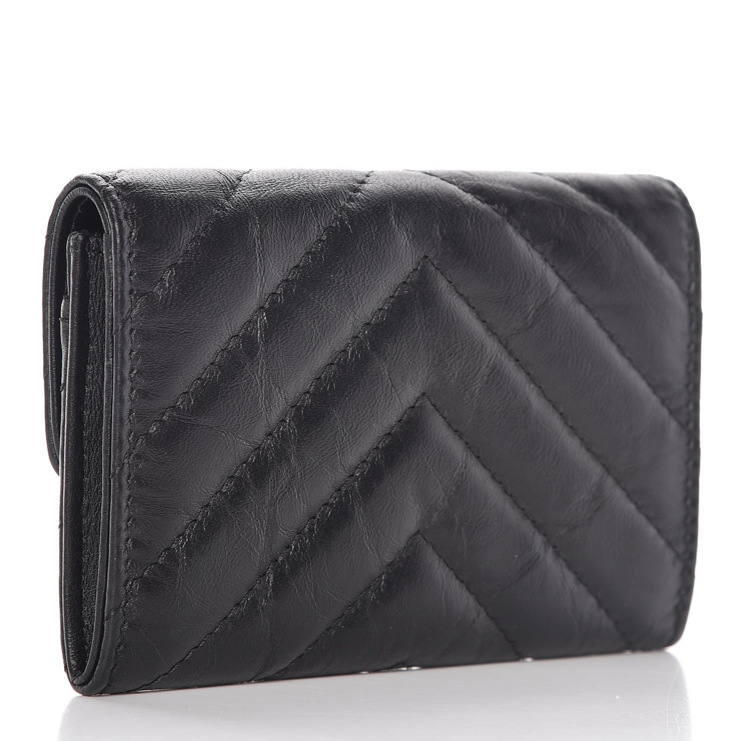 Aged Calfskin Chevron Quilted Reissue Card Holder Wallet So Black