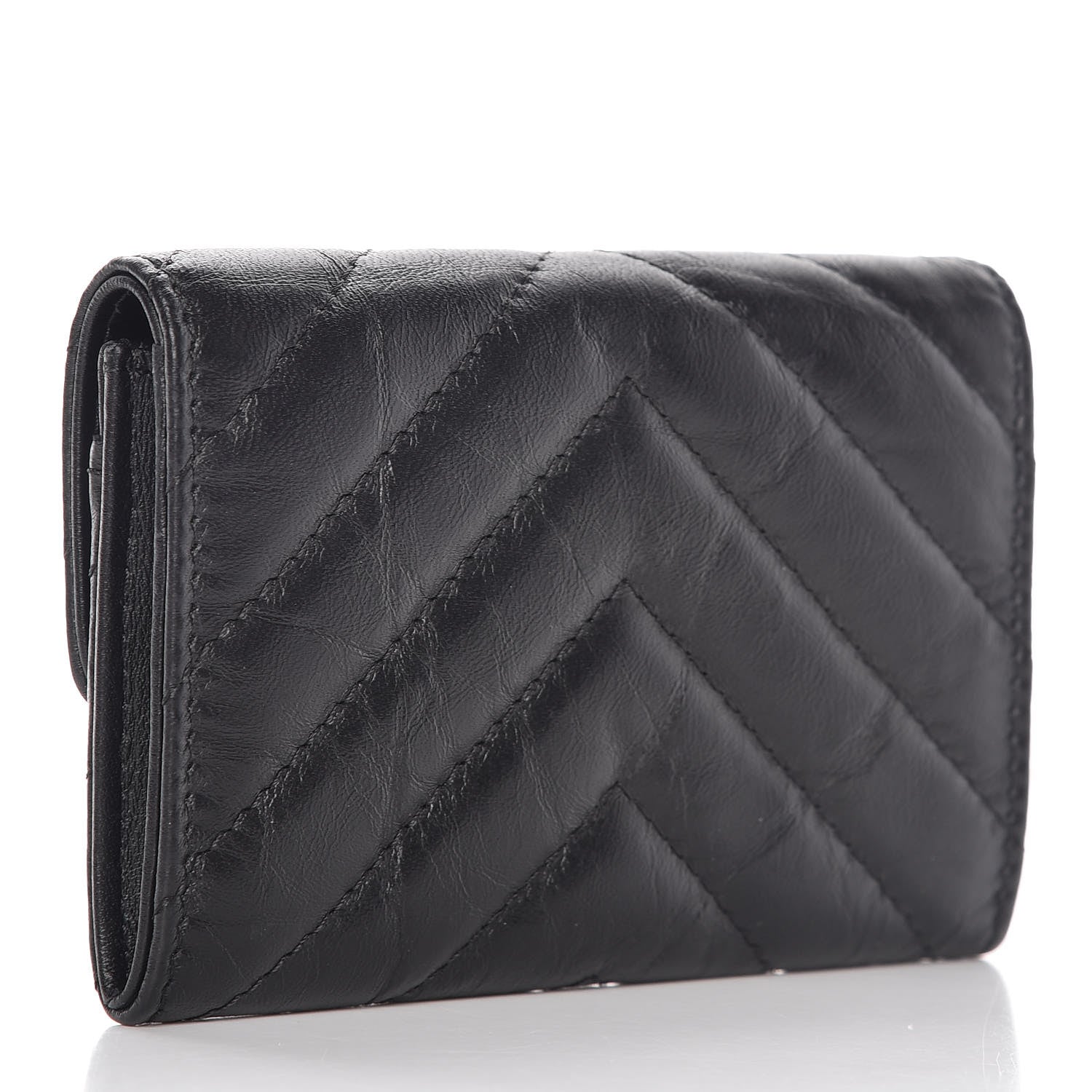 Chanel Aged Calfskin Chevron Quilted Reissue Card Holder Wallet So Black 3 of 11
