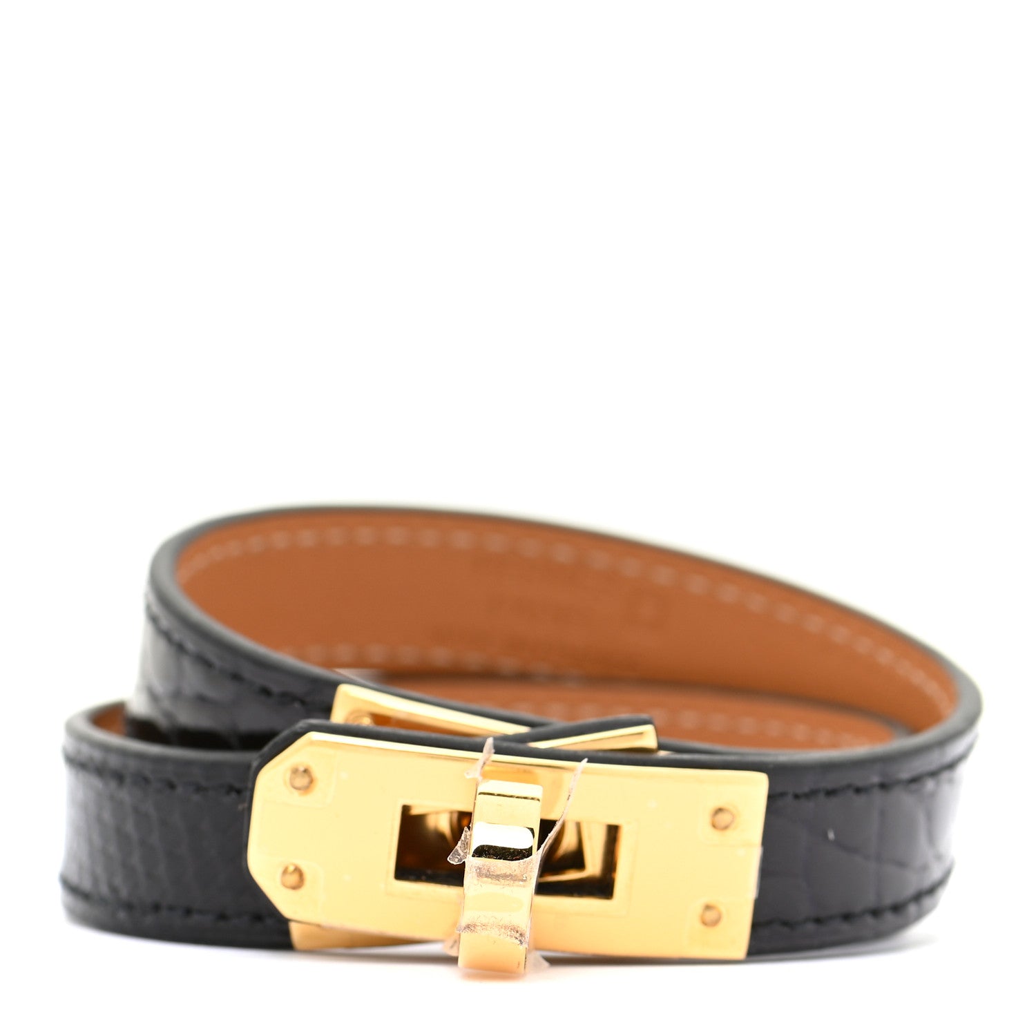 Hermes Shiny Alligator Lizard Kelly Double Tour Bracelet T2 Black 1 of 9