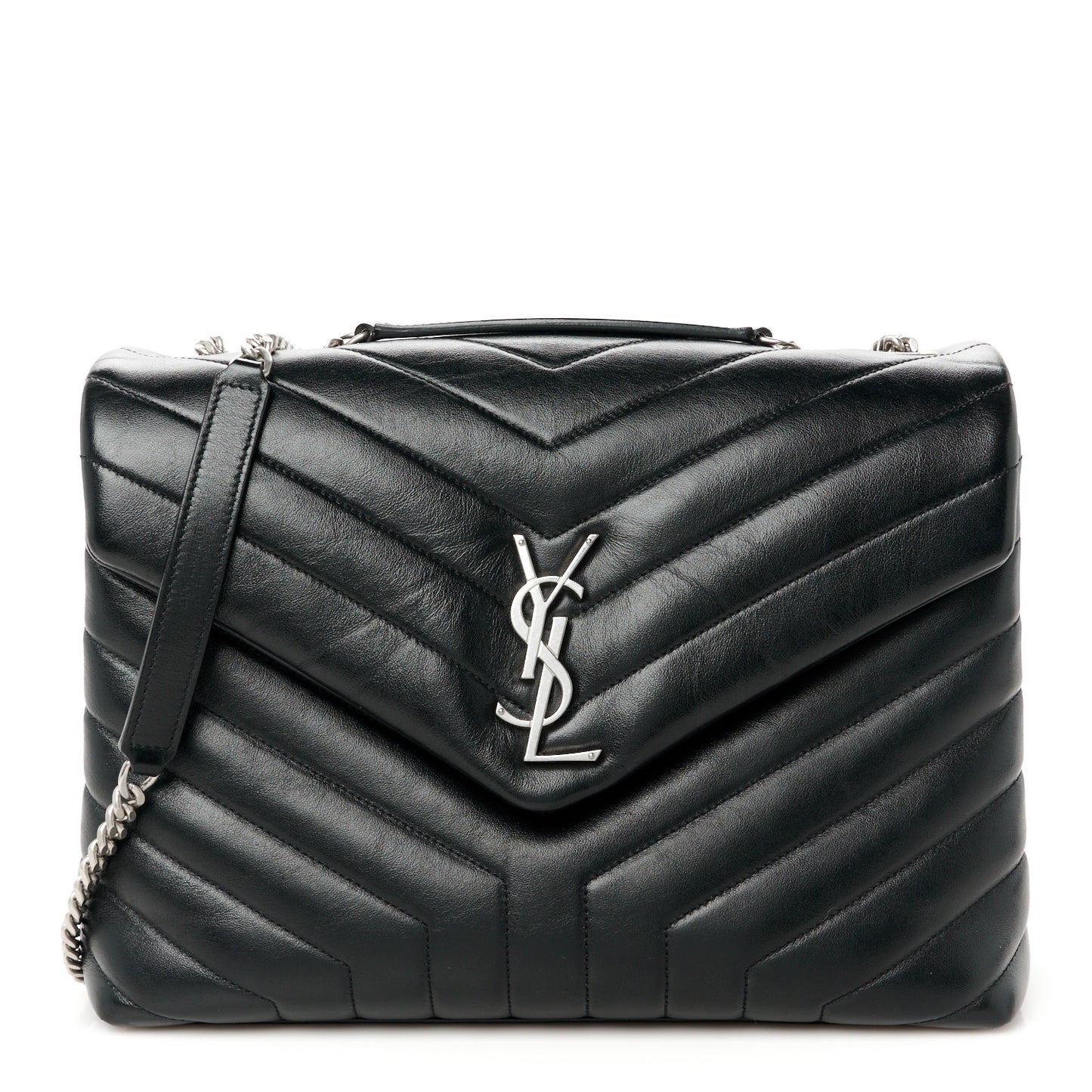 Calfskin Y Quilted Monogram Medium Loulou Chain Satchel Black