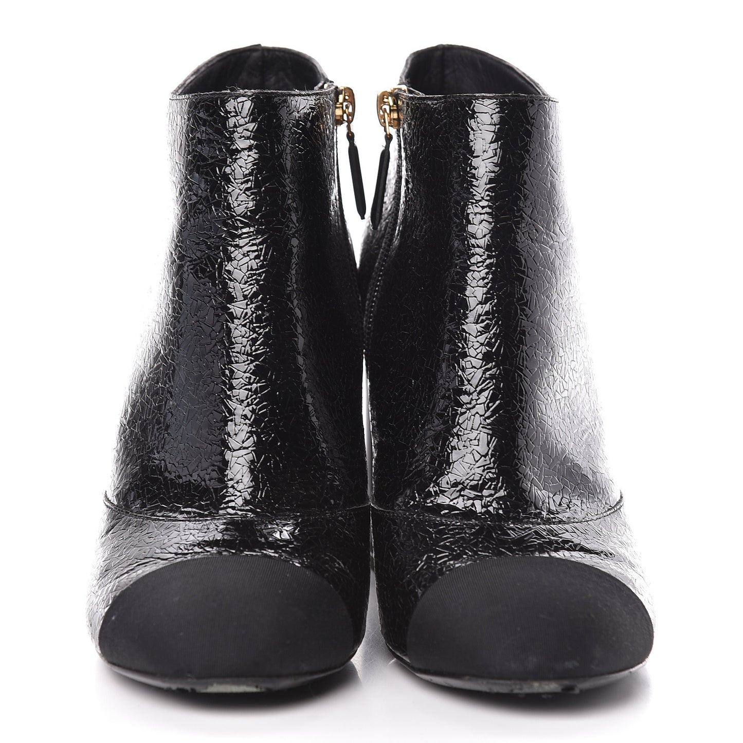 Patent Pearl Cap Toe Ankle Boots 39.5 Black