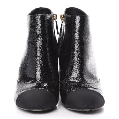 Chanel Patent Pearl Cap Toe Ankle Boots 39.5 Black 2 of 12
