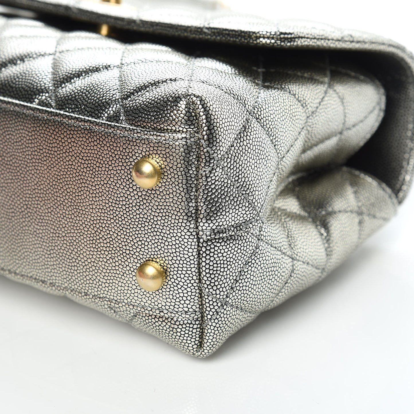 Metallic Caviar Quilted Mini Coco Handle Flap Silver