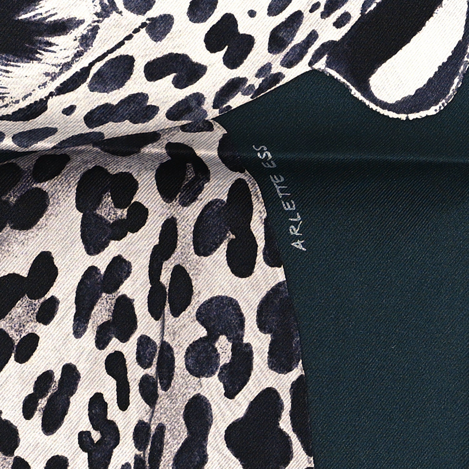 Hermes Silk Twill Lazy Leopardesses Scarf 90 Vert Black Gris 3 of 4