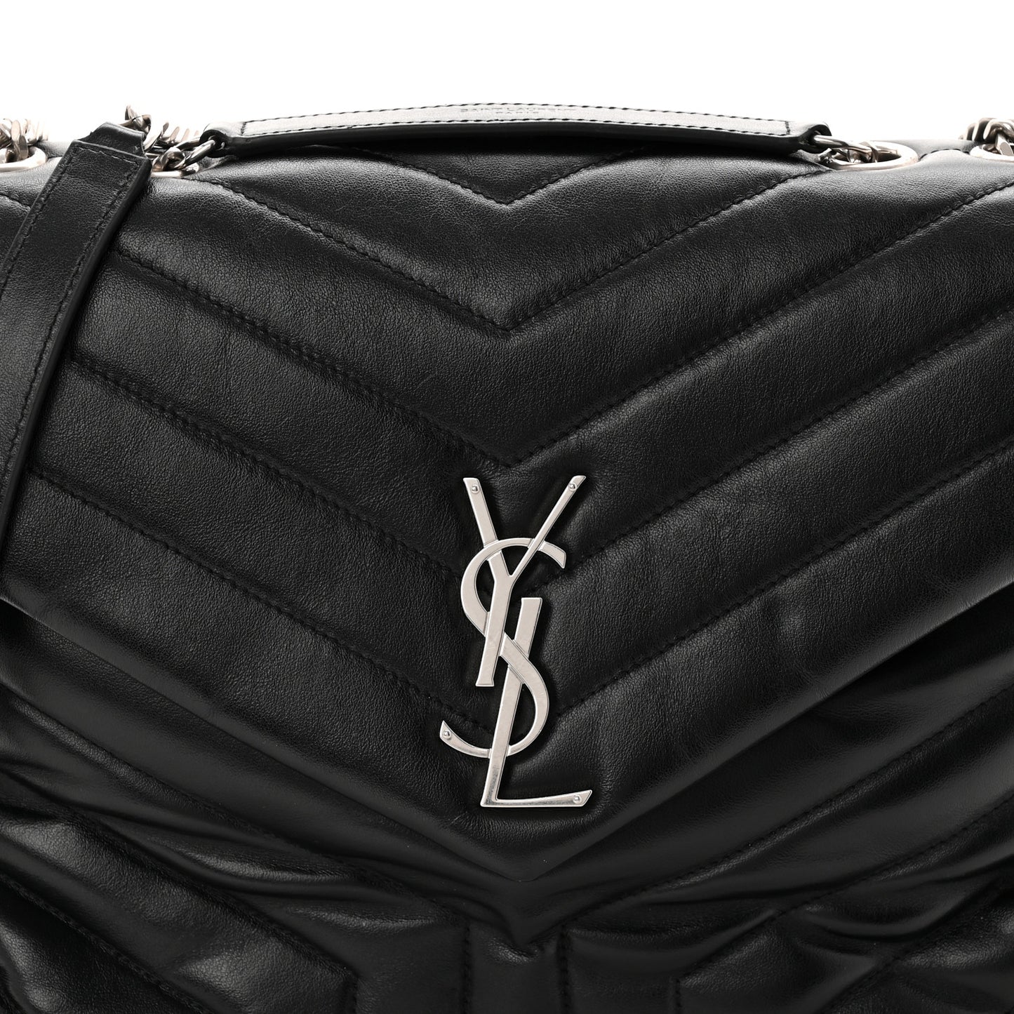 Calfskin Y Quilted Monogram Medium Loulou Chain Satchel Black