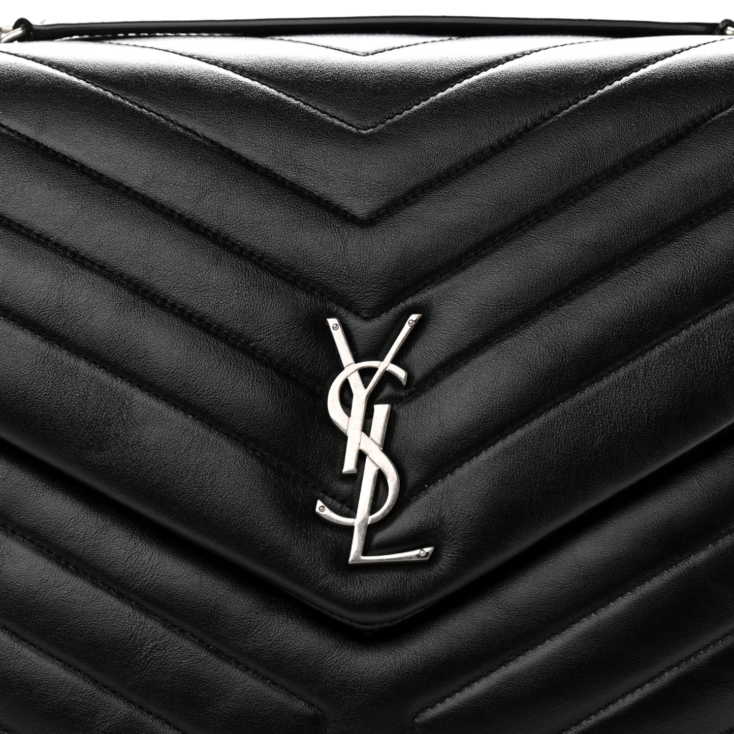 Calfskin Y Quilted Monogram Large Loulou Chain Satchel Black