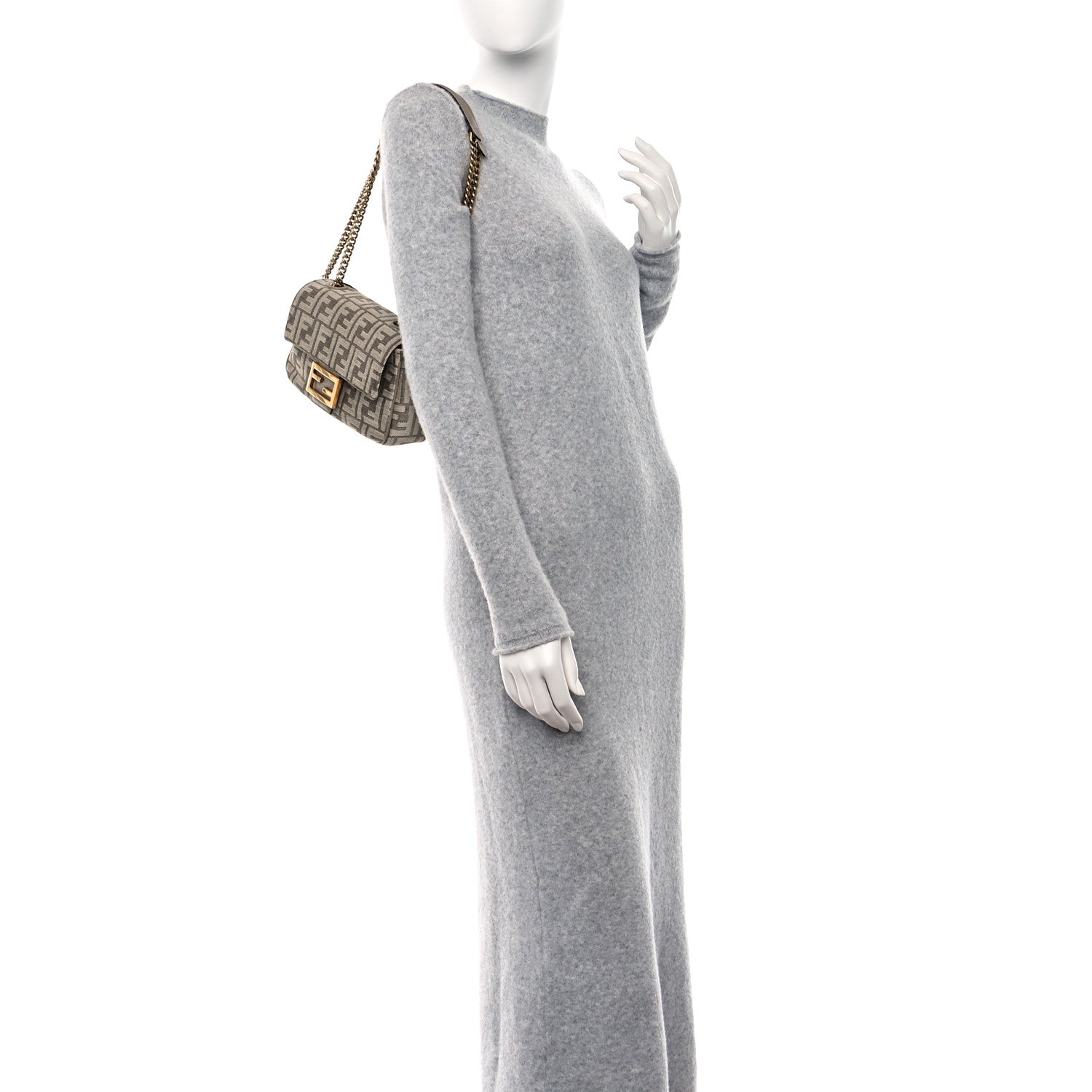 Fendi Chenille Vitello Seta FF Midi Chain Baguette Tortora 2 of 10