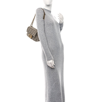 Fendi Chenille Vitello Seta FF Midi Chain Baguette Tortora 2 of 10