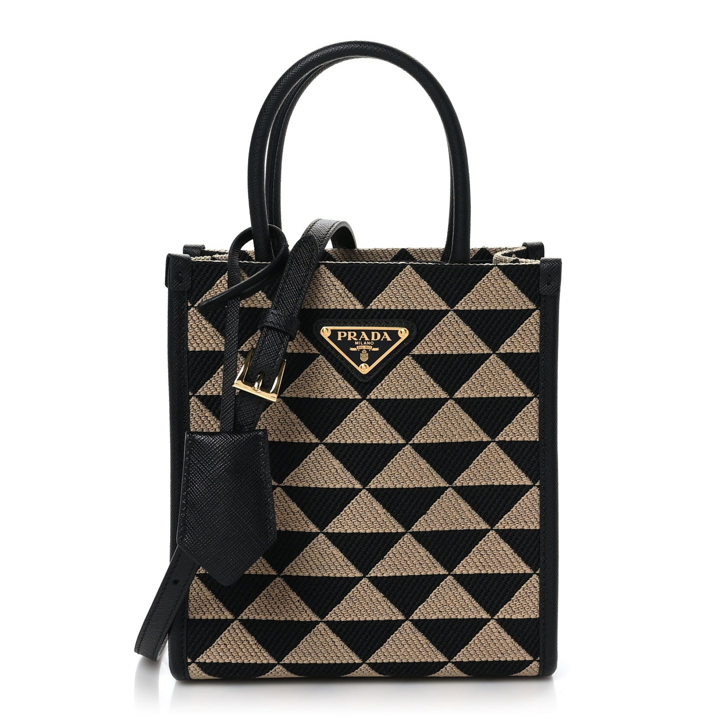 Jacquard Saffiano Triangolo Symbole Embroidered Micro Tote Black Corda