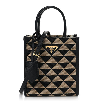 Prada Jacquard Saffiano Triangolo Symbole Embroidered Micro Tote Black Corda 1 of 9
