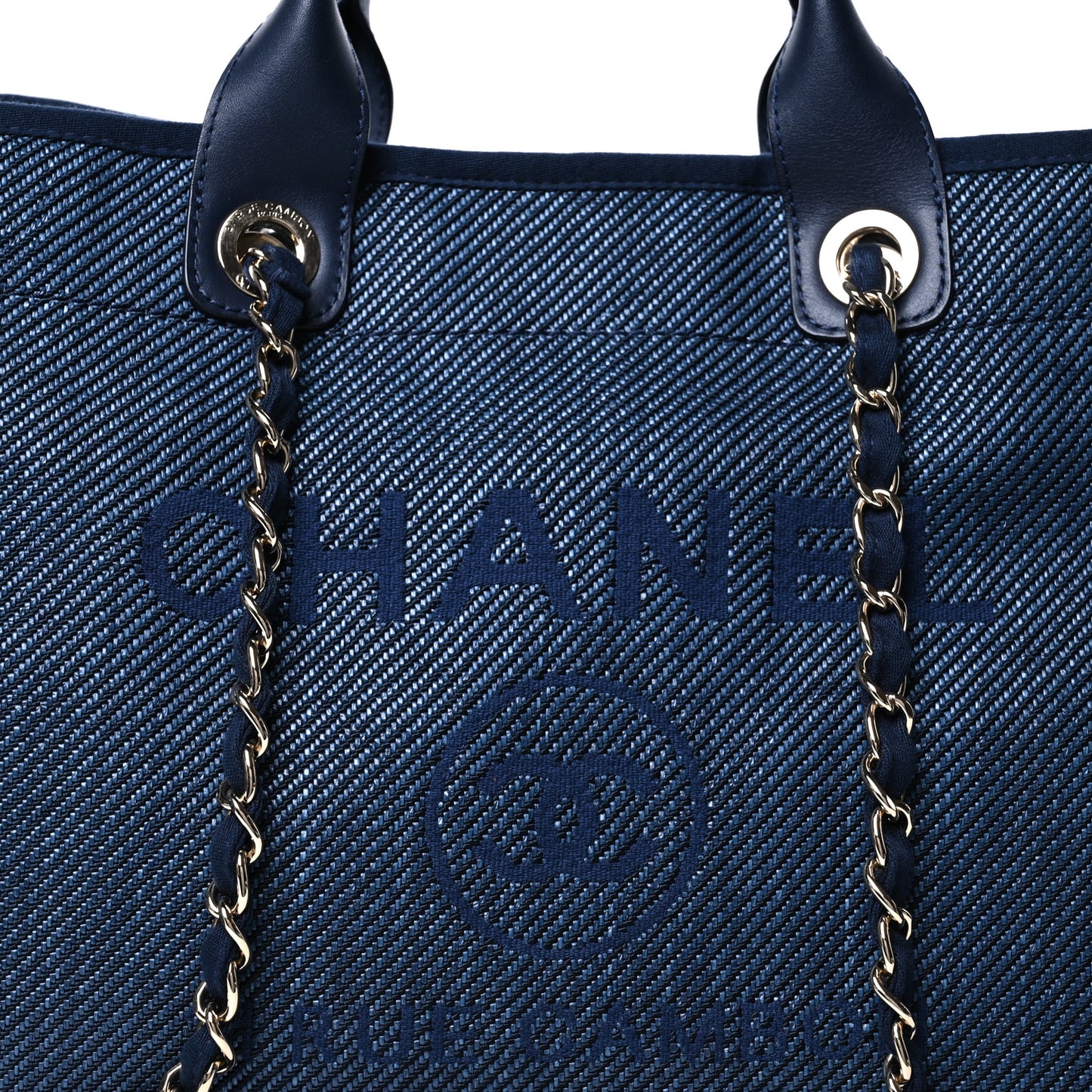 Mixed Fibers Calfskin Medium Deauville Tote Navy Blue