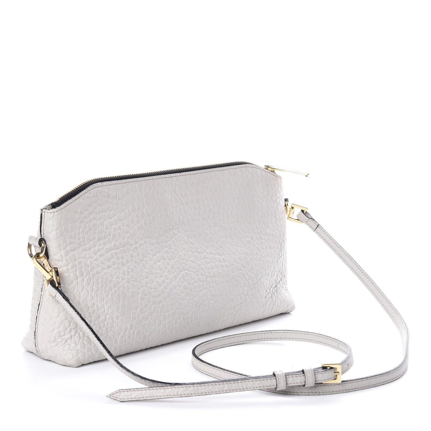 Burberry Signature Grain Calfskin Check Embossed Small Chichester Crossbody Clutch Bag Pale Grey 3 of 9