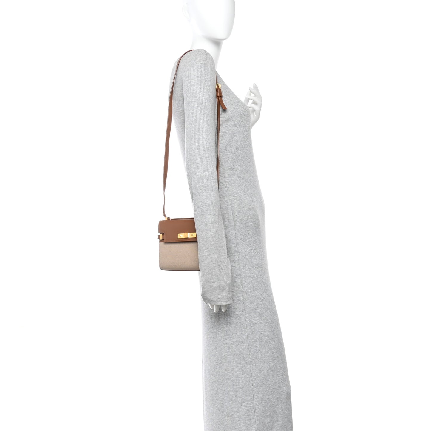Canvas Calfskin Mini Manhattan Shoulder Bag  Natural Beige Brick