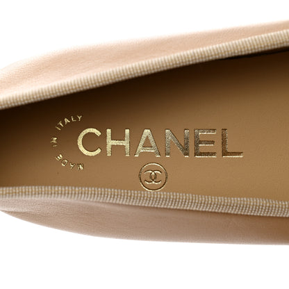 Chanel Lambskin Cap Toe CC Ballerina Flats 37 Beige Black 7 of 10