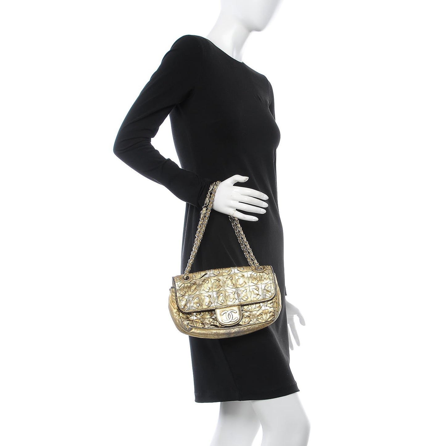 Metallic Crackled Calfskin Medium CC Mix Flap Gold Silver
