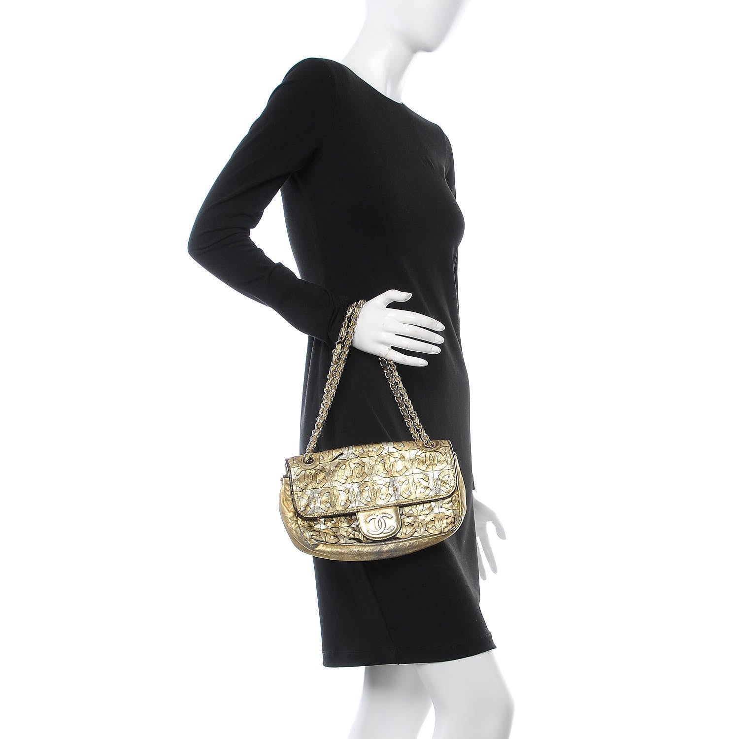Chanel Metallic Crackled Calfskin Medium CC Mix Flap Gold Silver 2 of 17