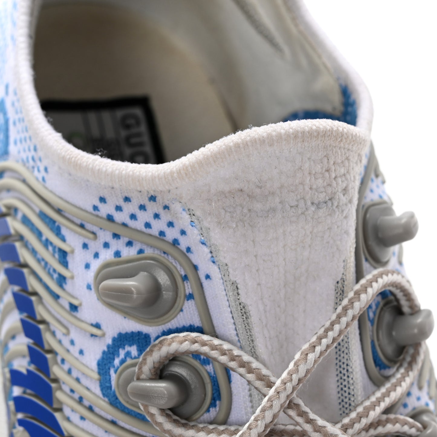 Technical Knit Fabric Waves GG Monogram Womens Gucci Run Sneakers 39.5 Great White Bright Splash Thunder Grey Sky