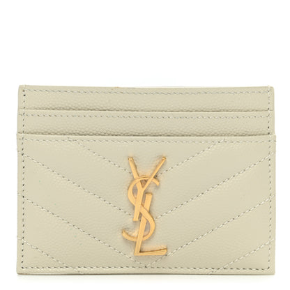 Saint Laurent Grain De Poudre Matelasse Chevron Monogram Credit Card Case Sea Salt 1 of 8
