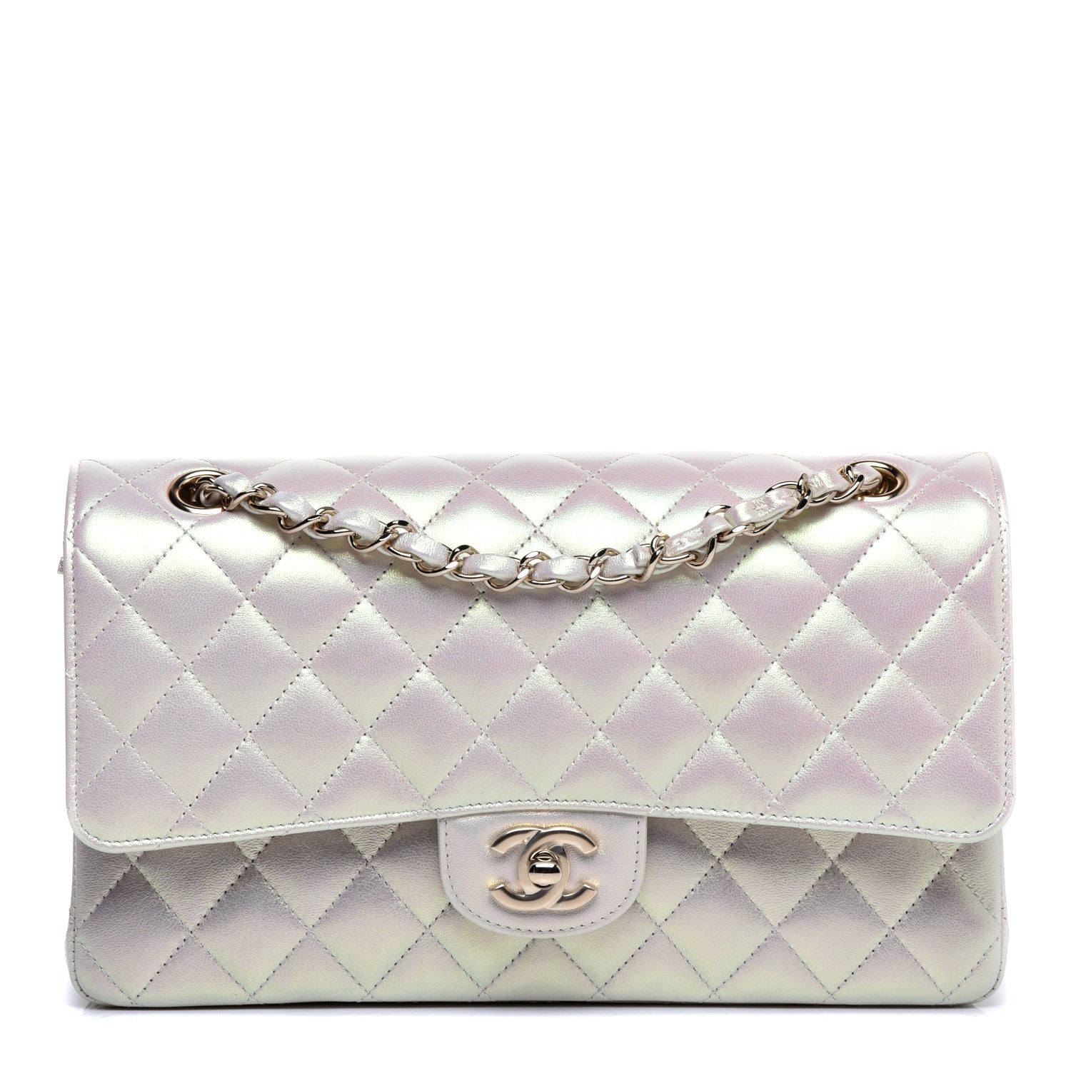 Chanel Iridescent Lambskin Quilted Medium Double Flap Ivory 1 of 11