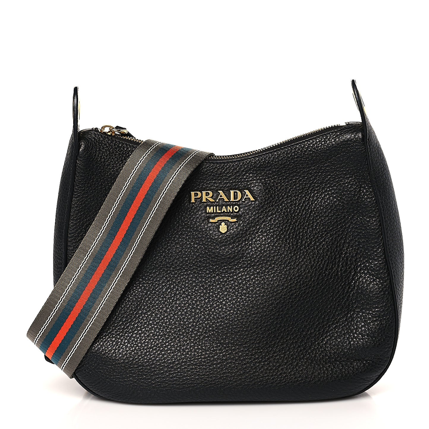 Vitello Phenix Zippered Messenger Hobo Black