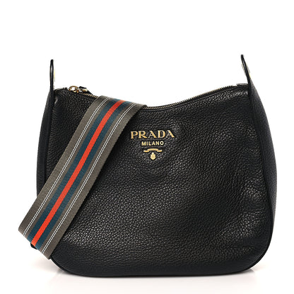 Prada Vitello Phenix Zippered Messenger Hobo Black 1 of 8
