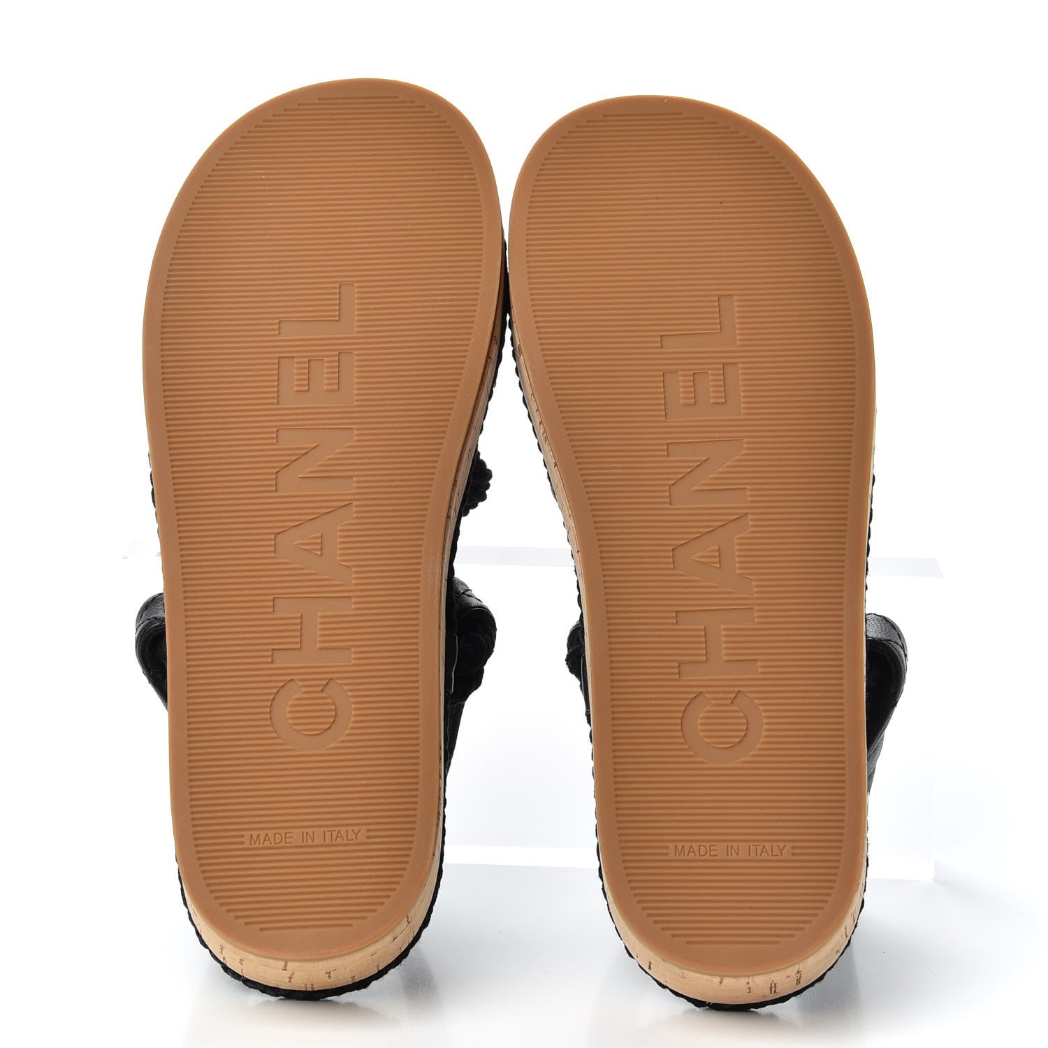 Chanel Cord Lambskin Quilted Logo Sandals 37 Black 6 of 8