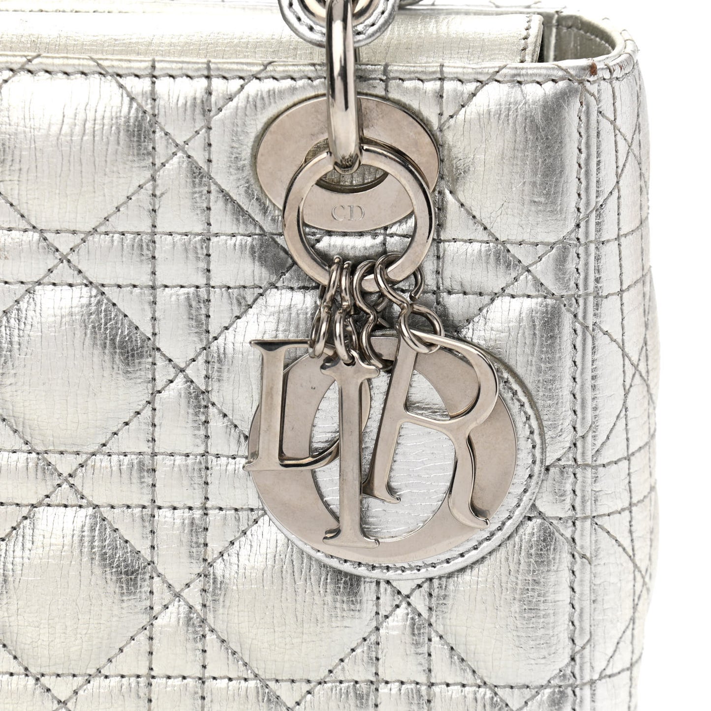Metallic Grained Calfskin Cannage Small Lucky Badges My Lady Dior Silver