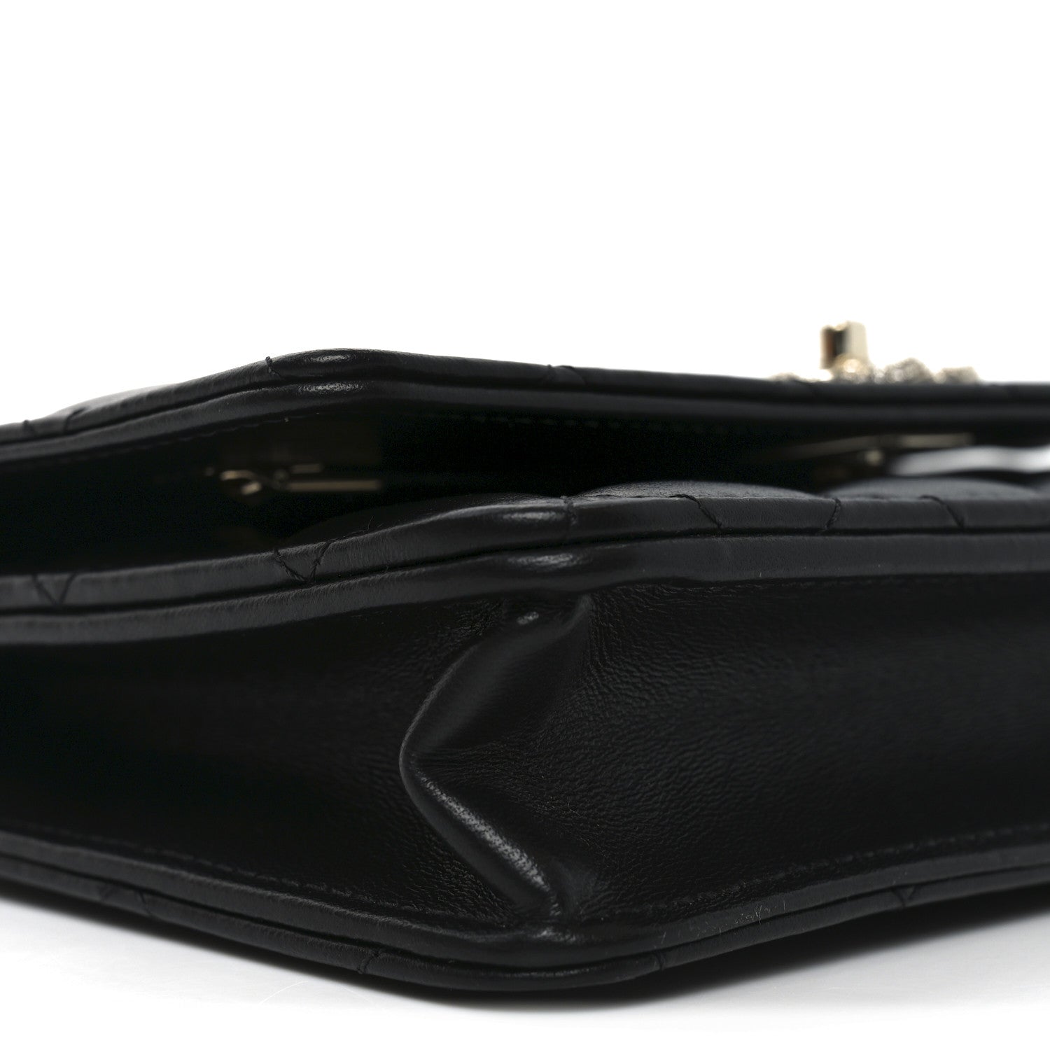 Chanel Lambskin Quilted Crystal Handle Wallet On Chain WOC Black 10 of 11