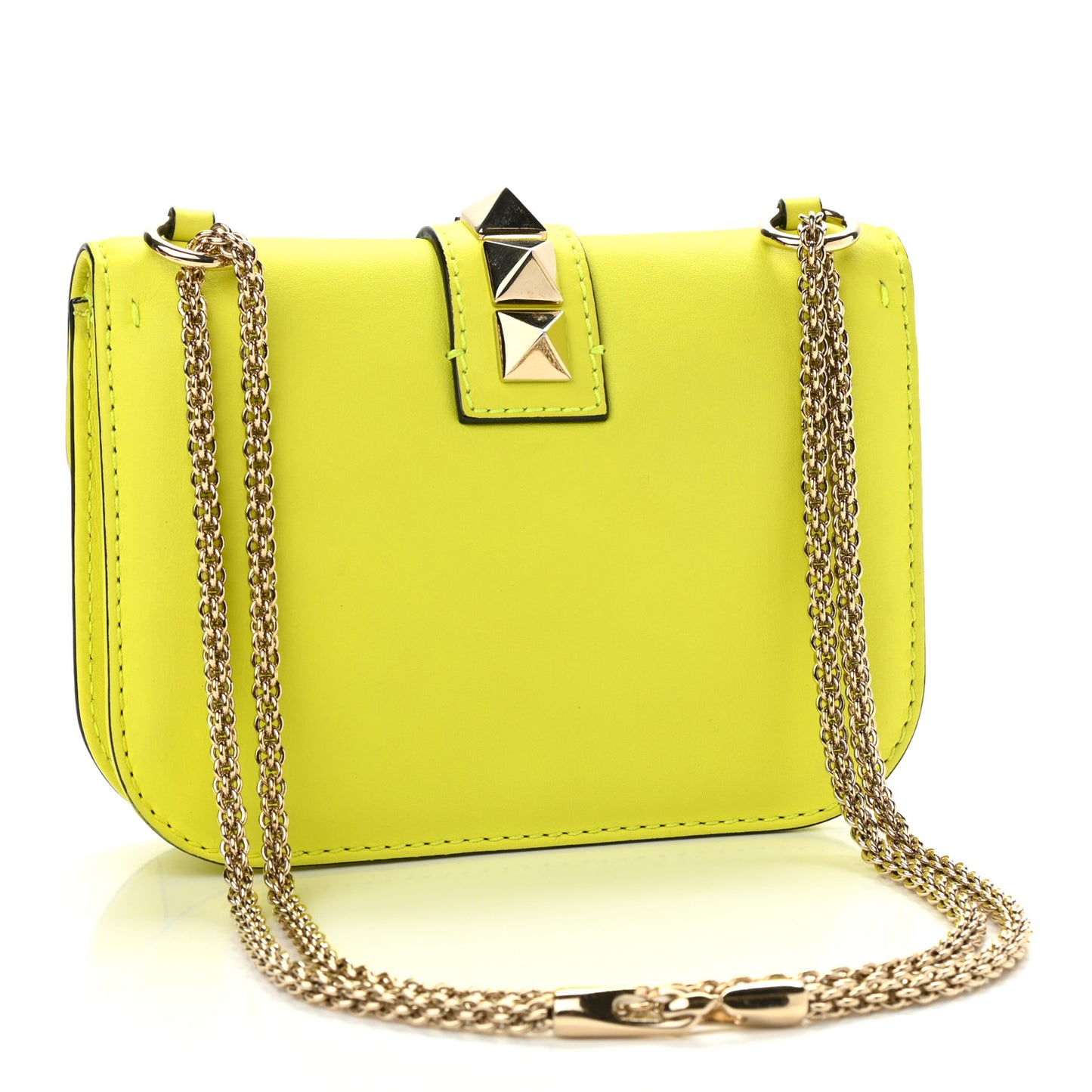Vitello Small Glam Lock Rockstud Flap Neon Yellow