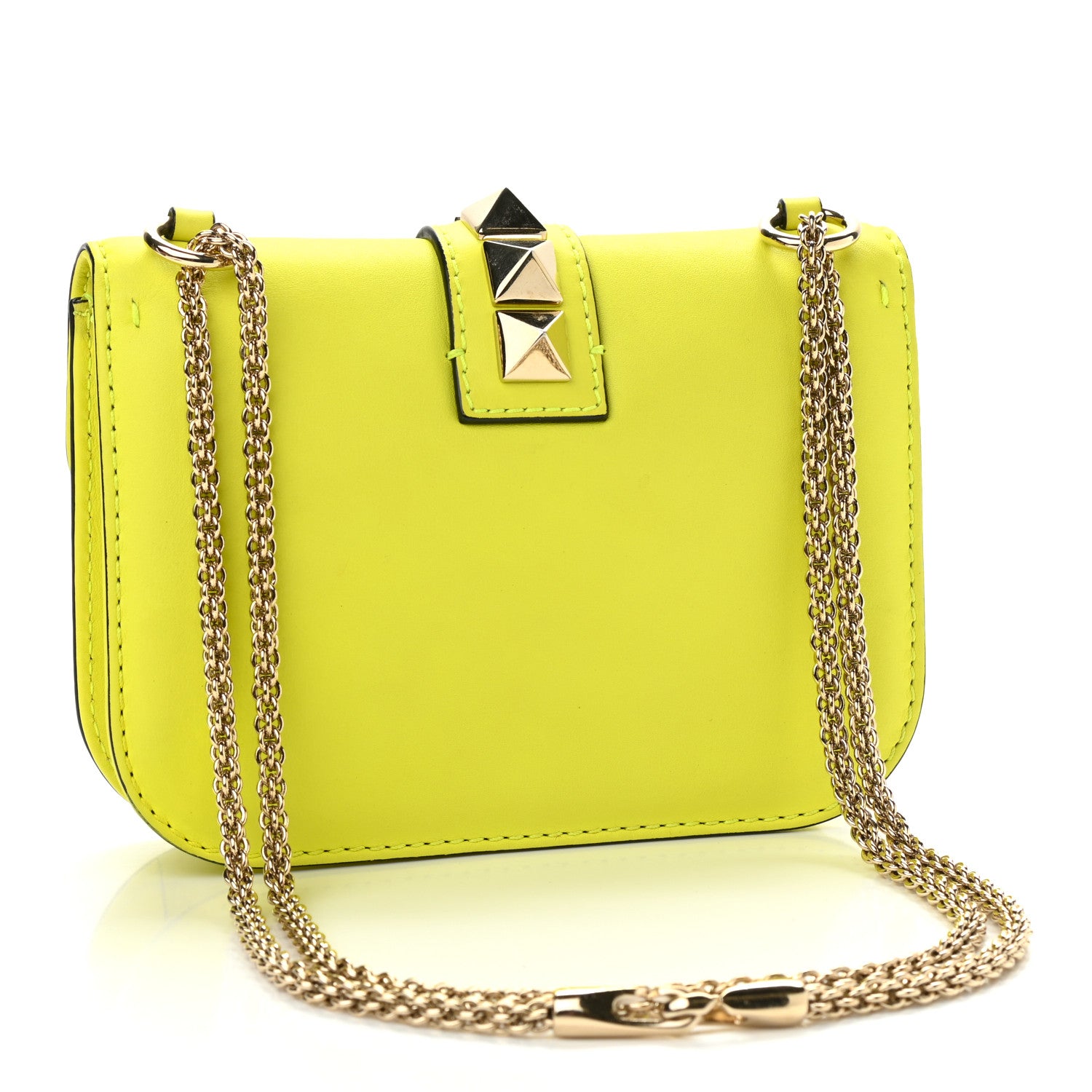 Valentino Garavani Vitello Small Glam Lock Rockstud Flap Neon Yellow 3 of 16