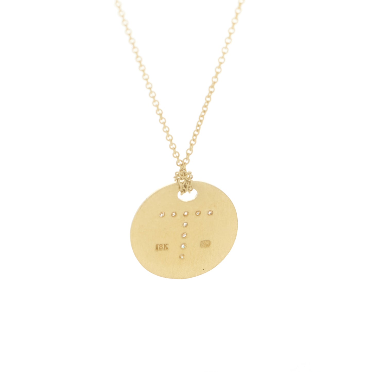 18K Yellow Gold Diamond Letter T Medallion Pendant Necklace