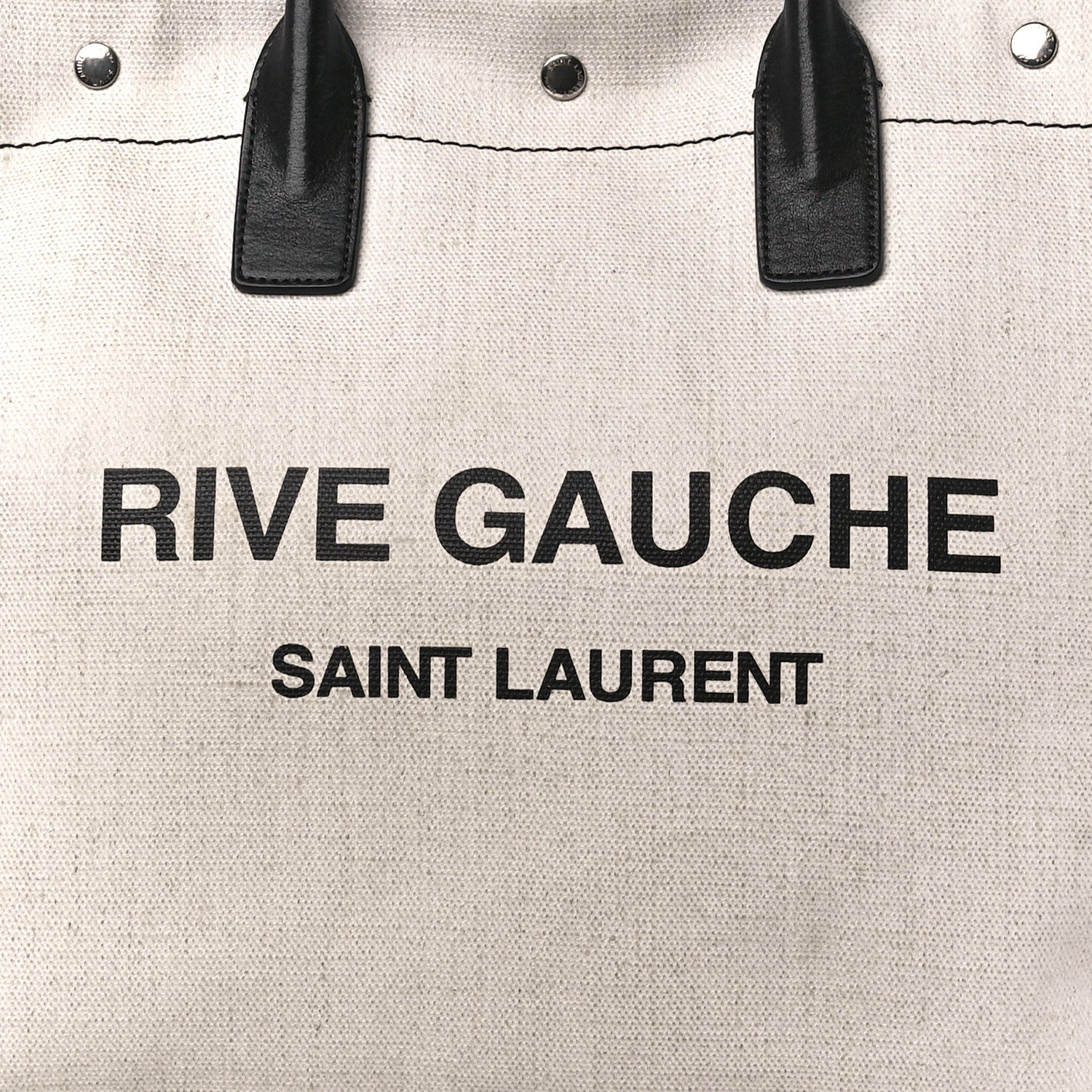 Saint Laurent Linen Calfskin Rive Gauche North South Tote White Black 7 of 10