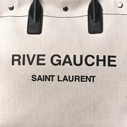 Saint Laurent Linen Calfskin Rive Gauche North South Tote White Black 7 of 10