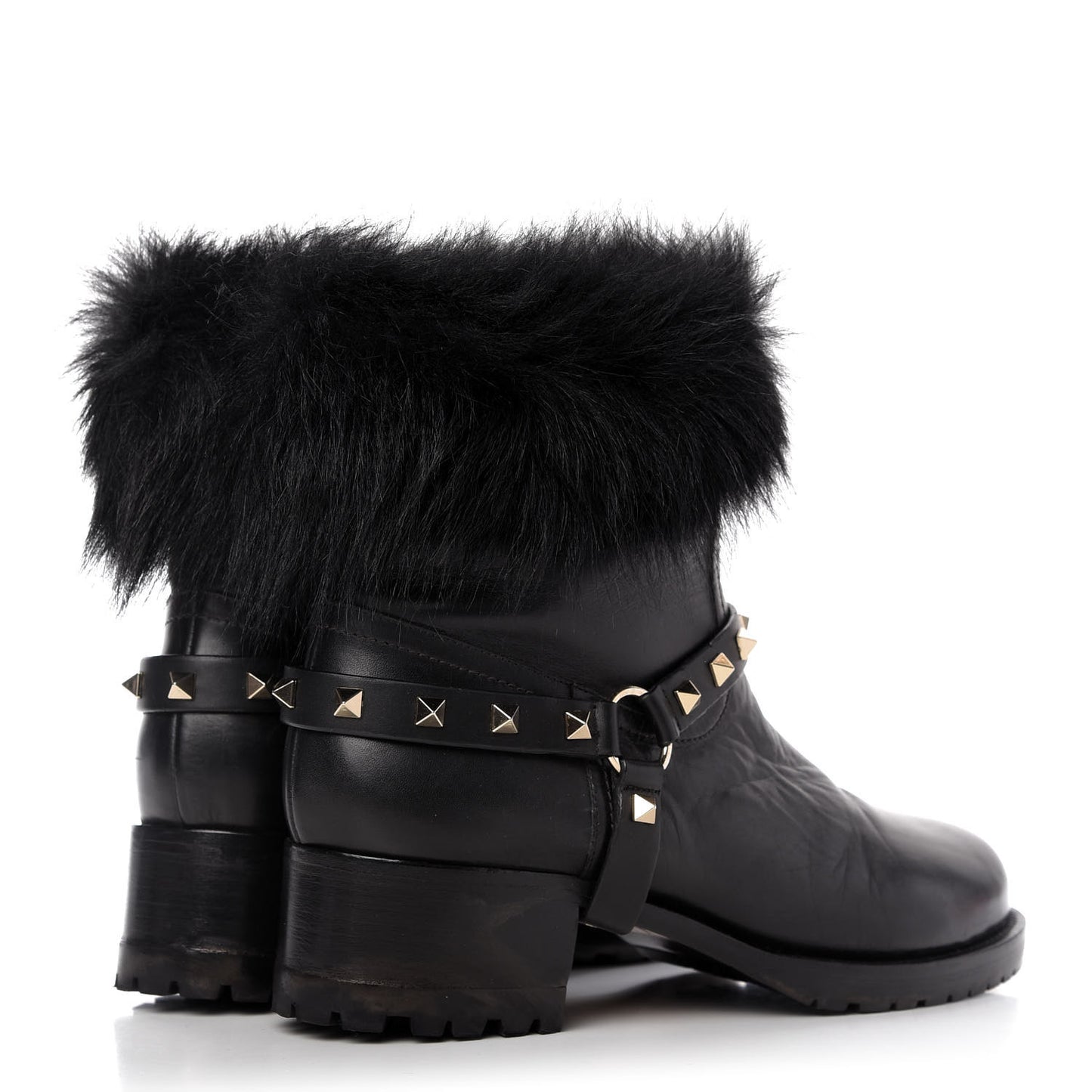 Calfskin Fox Fur Rockstud Boots 40 Black