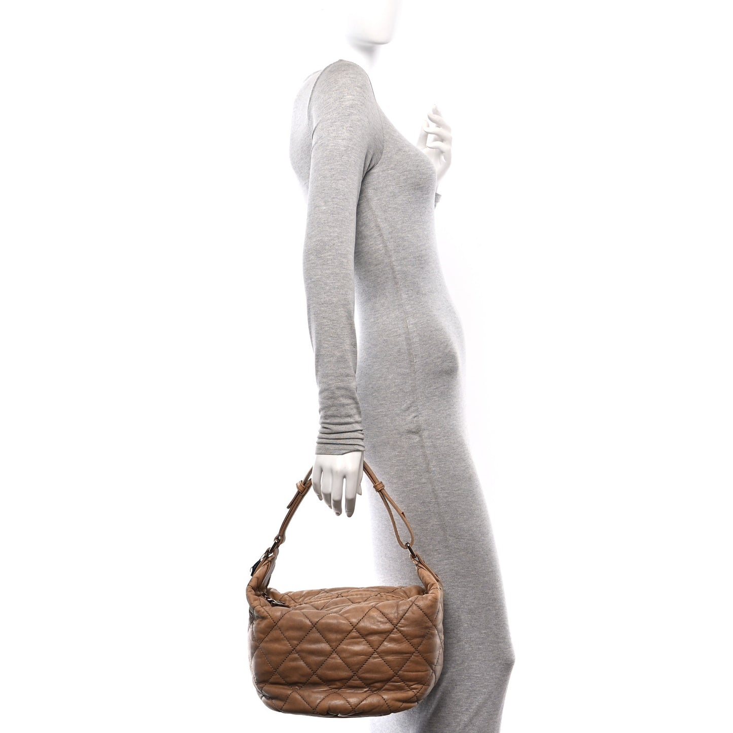 Lambskin Quilted Cloudy Bundle Hobo Beige