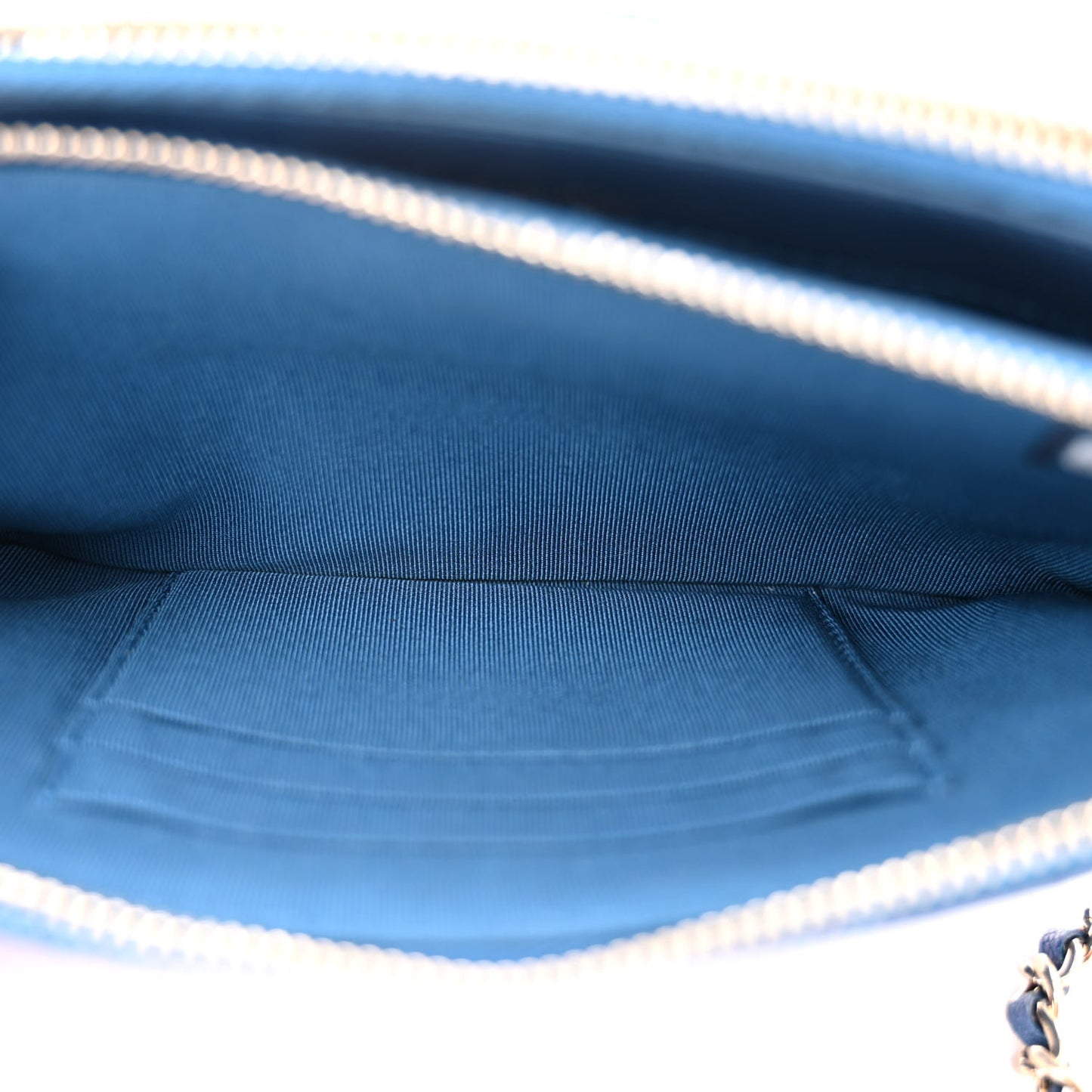Iridescent Caviar Quilted Clutch With Chain Dark Blue