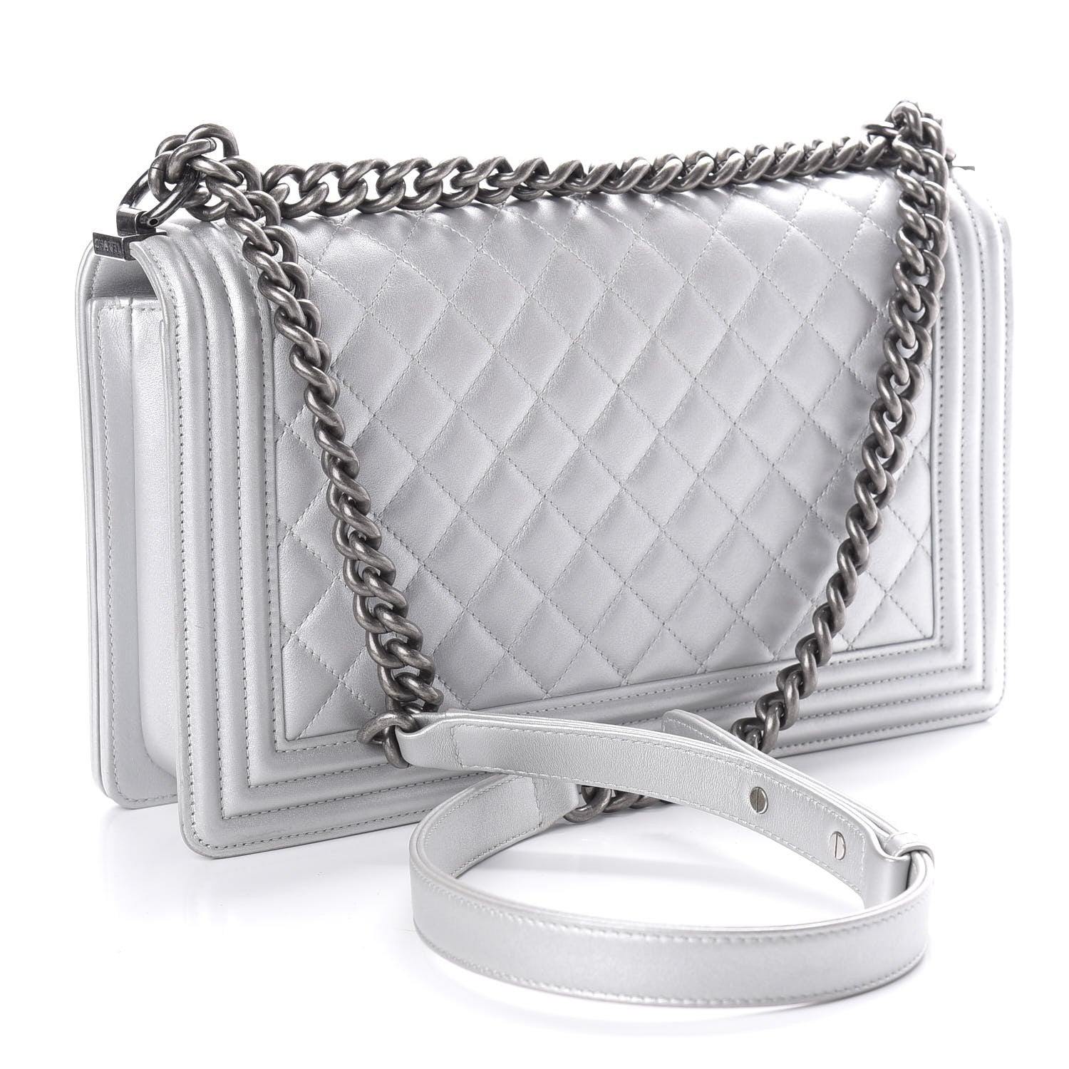 Chanel Metallic Calfskin Quilted New Medium Plexiglass Boy Flap Silver 3 of 10