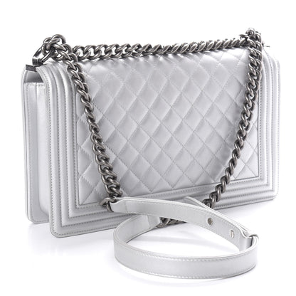 Chanel Metallic Calfskin Quilted New Medium Plexiglass Boy Flap Silver 3 of 10