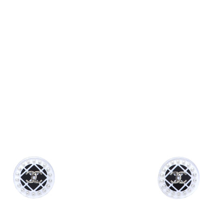 Chanel Resin Pearl CC Earrings White Black 1 of 5