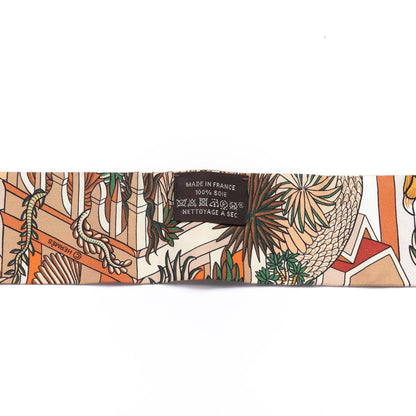 Hermes Silk Animapolis Plumetis Twilly Ocre Vert Orange 3 of 4