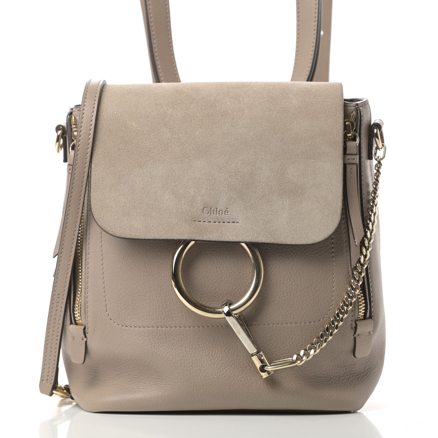 Suede Calfskin Small Faye Backpack Motty Grey