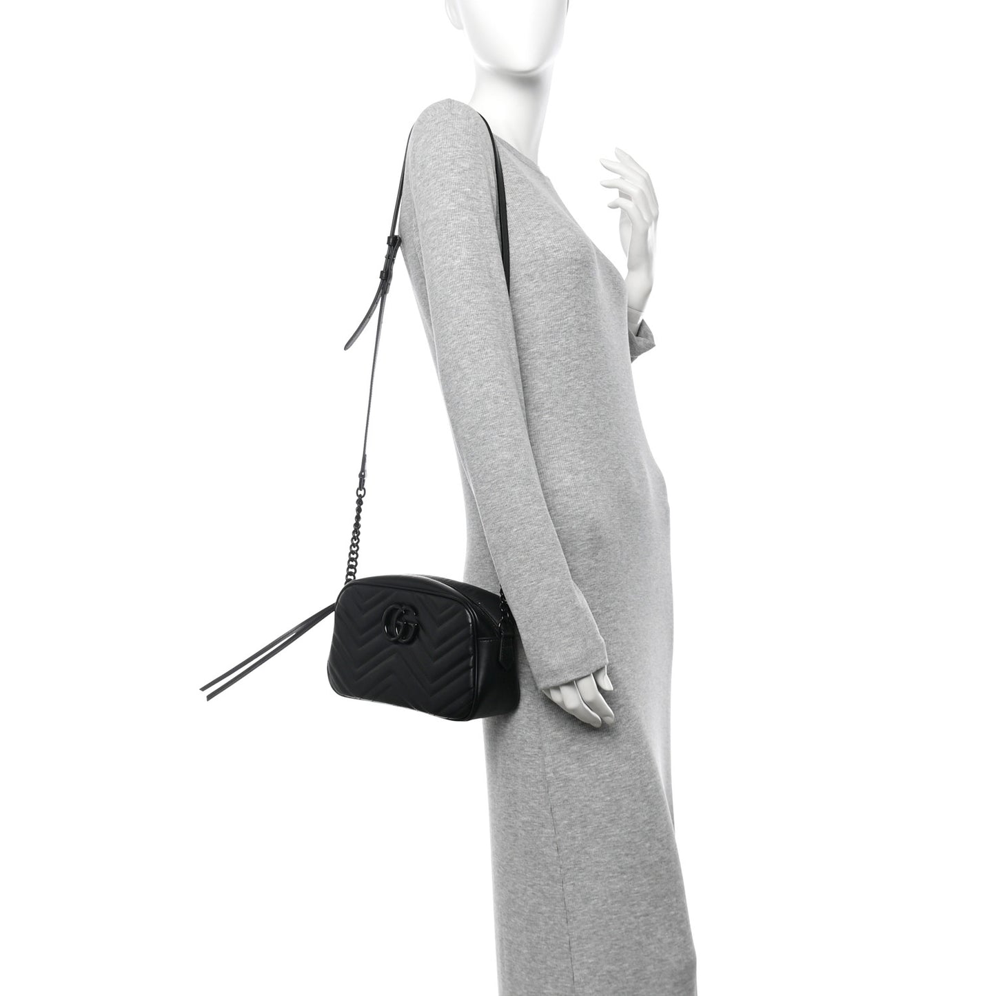 Calfskin Matelasse Monochrome Small GG Marmont Chain Shoulder Bag Black