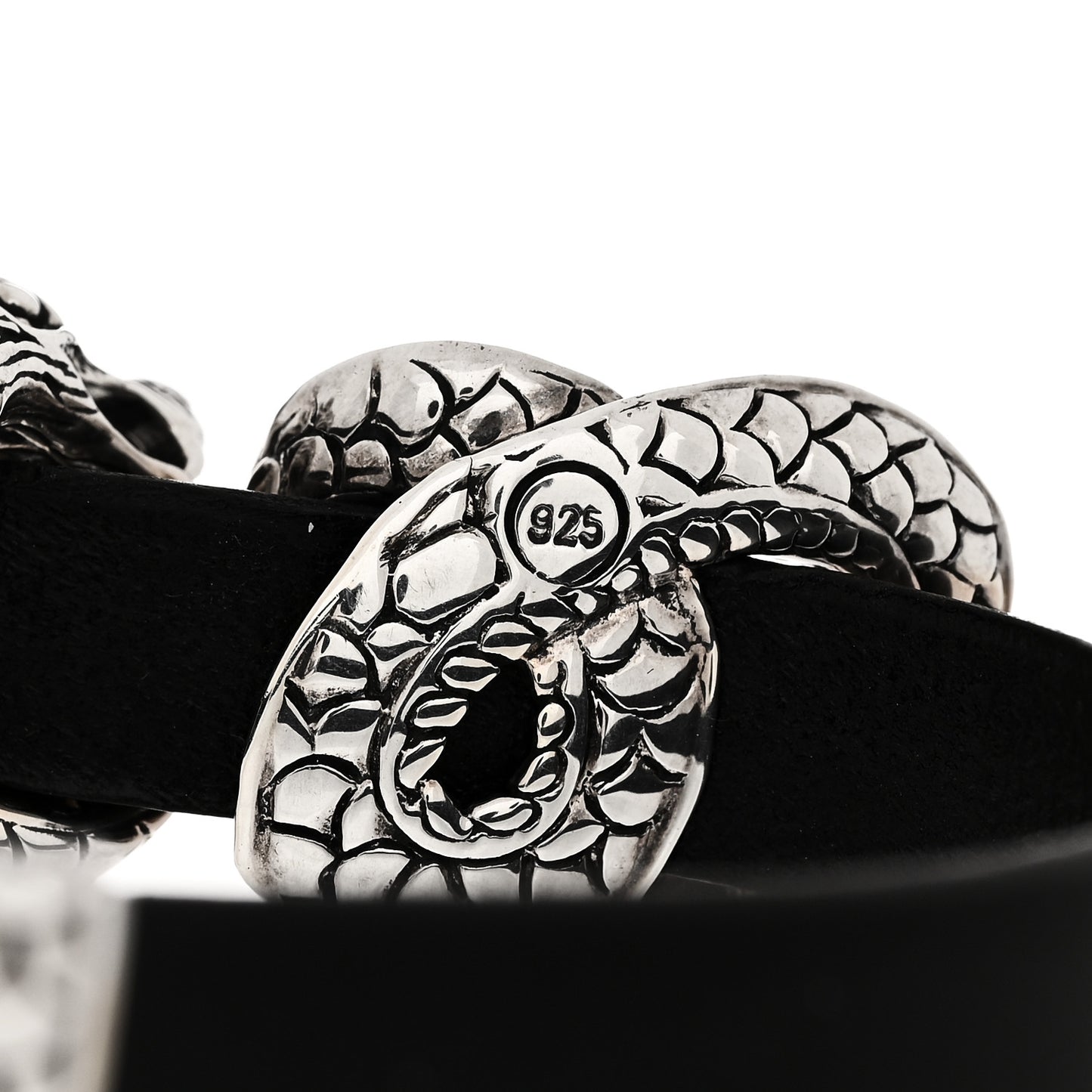 Sterling Silver Leather Naga Dragon Bracelet Black